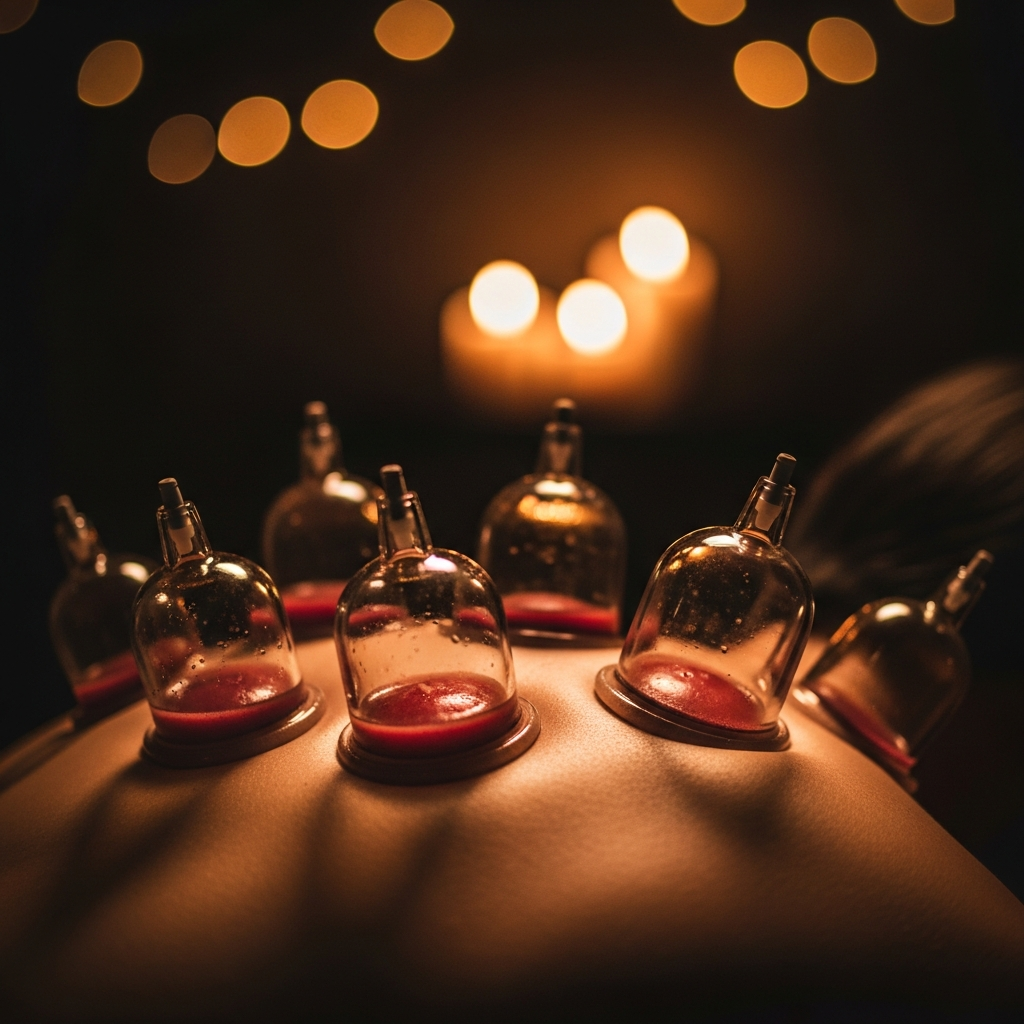 Warm amber light glowing in a serene Islamic healing room